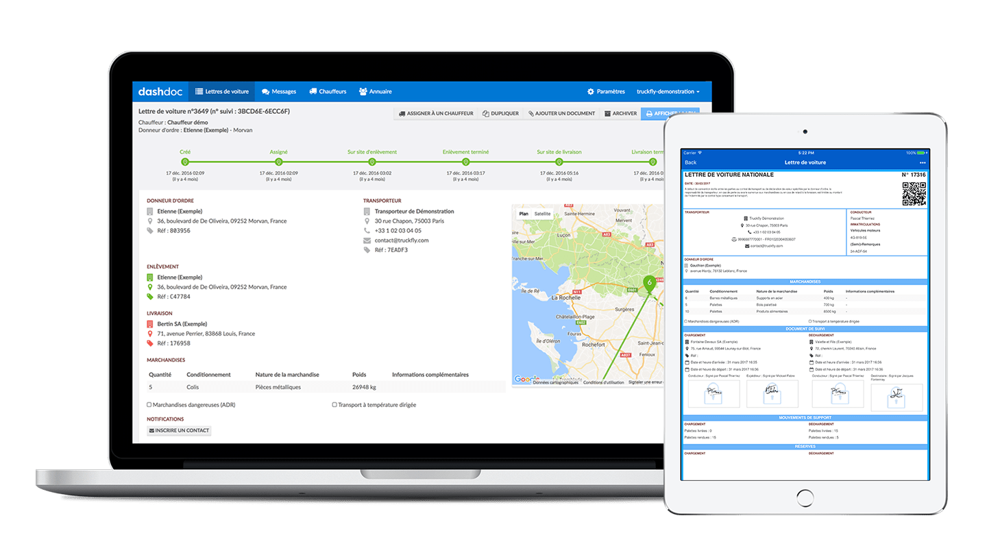 Dashdoc sur ordinateur et sur tablette